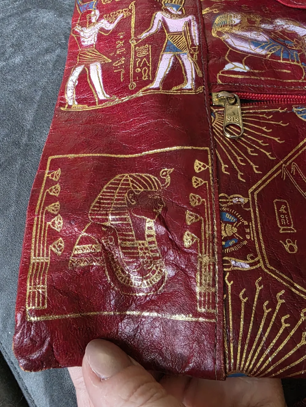 Red Egyptian Motif Leather Tote Bag - Unbranded